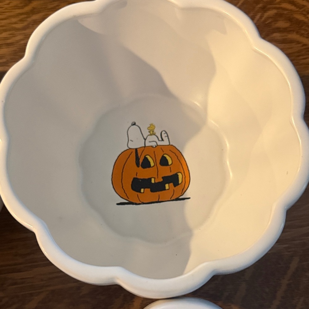 Rare Peanuts White & Orange Halloween Snack Bowls - Set of 4 - Picture 3 of 11
